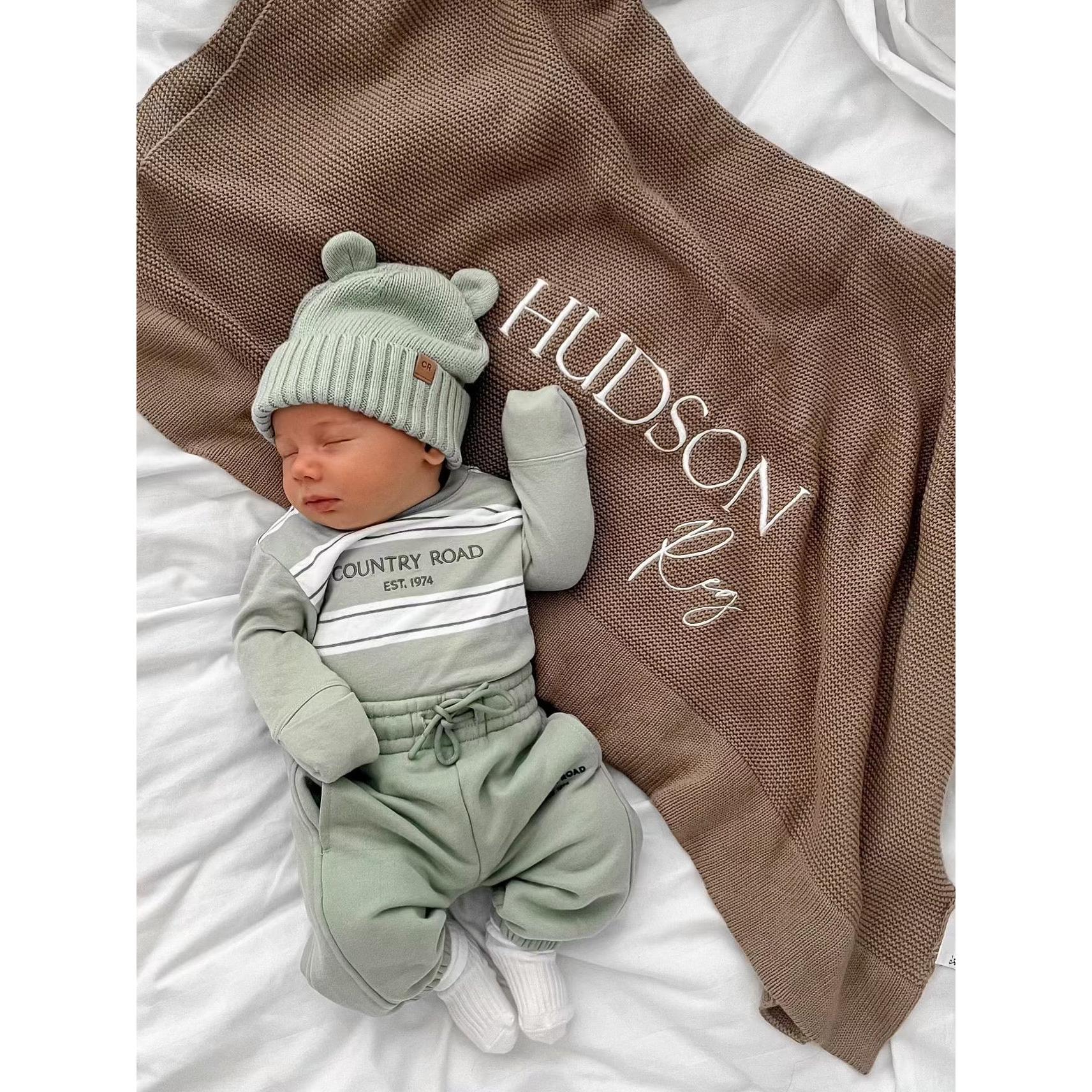 Mocha Knitted Personalised Baby Blanket