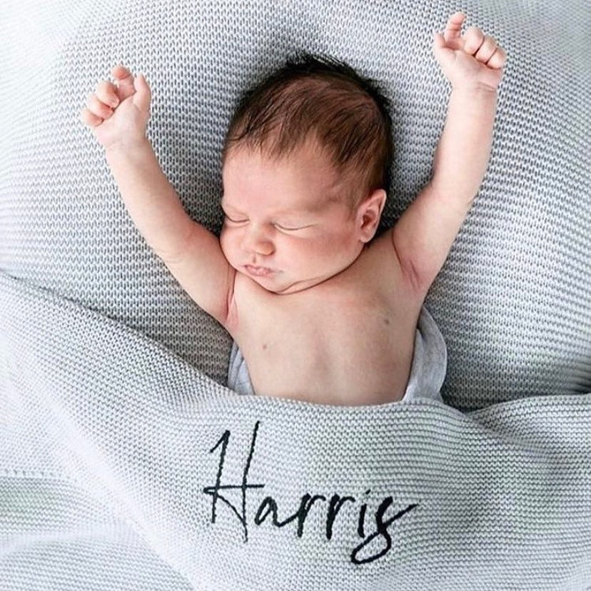 Storm Grey Knitted Personalised Baby Blanket