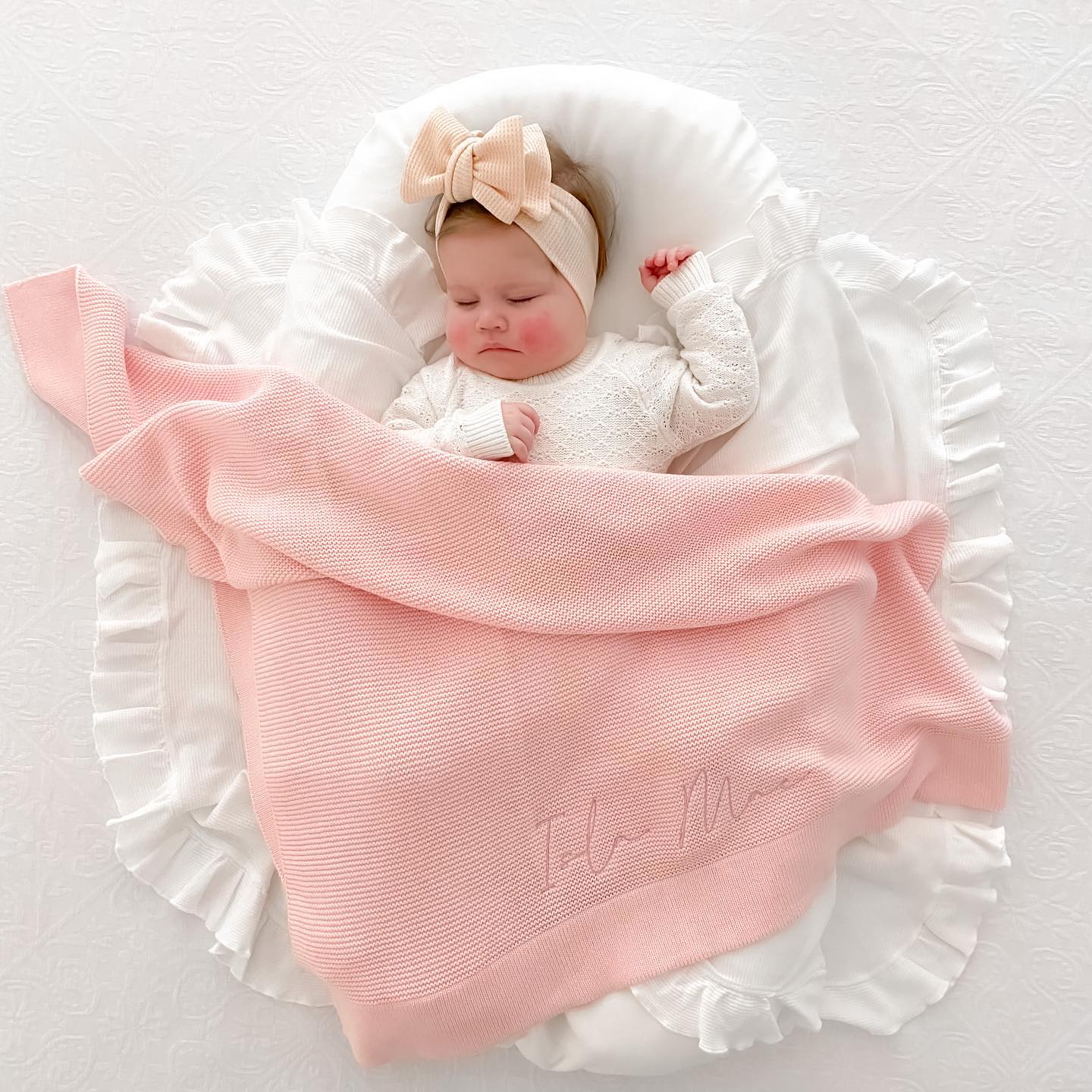 Pale Pink Knitted Personalised Baby Blanket