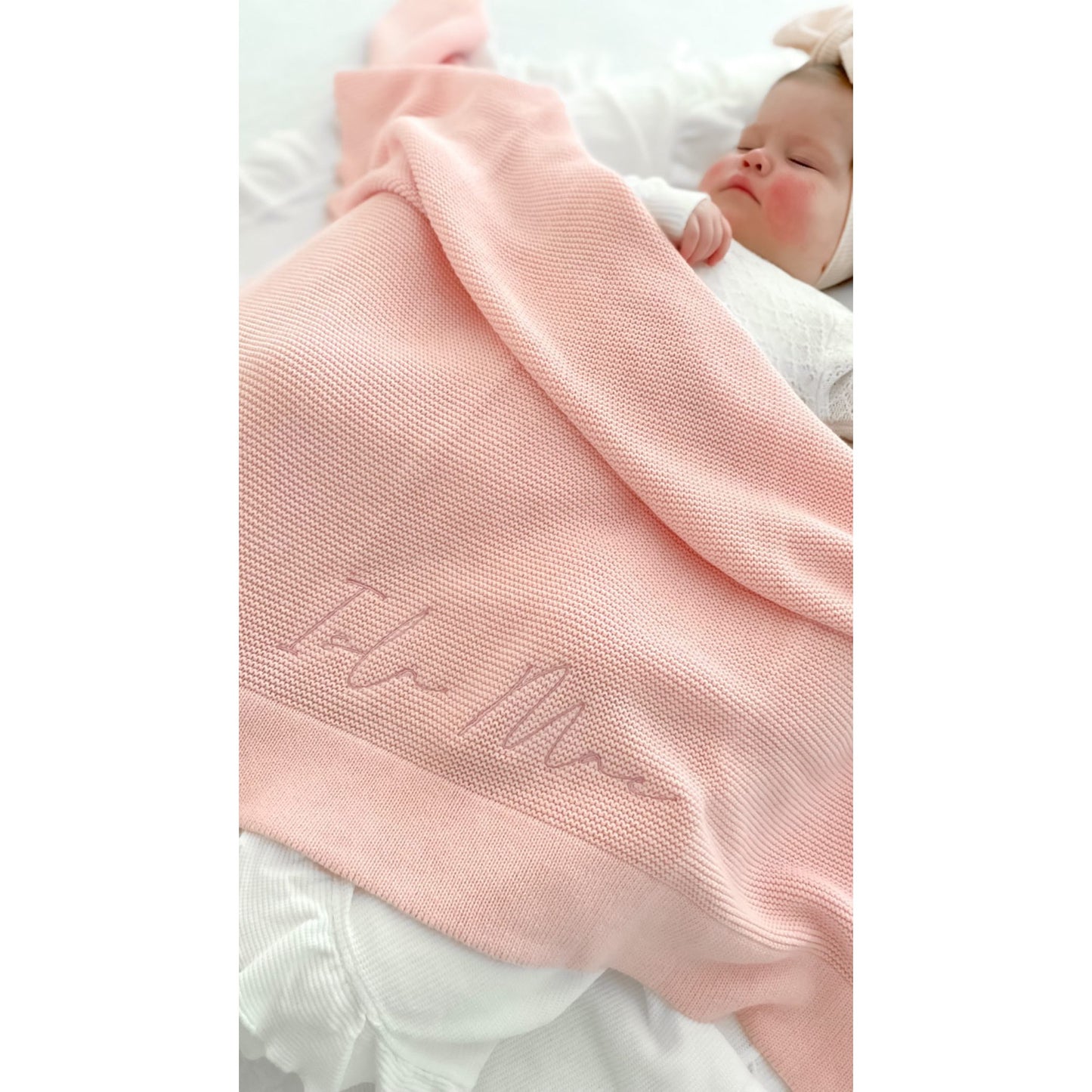 Pale Pink Knitted Personalised Baby Blanket