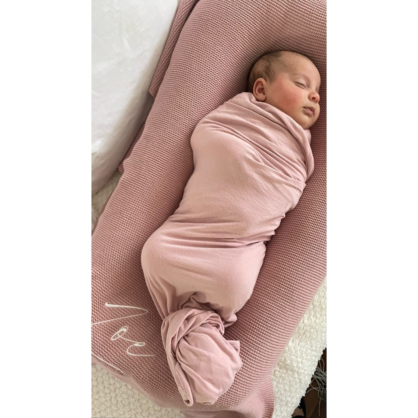 Dusty Pink Knitted Personalised Baby Blanket
