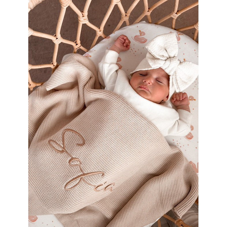 Oatmeal Knitted Personalised Baby Blanket