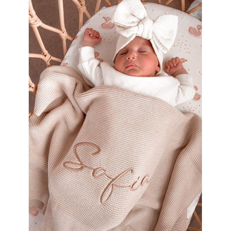 Oatmeal Knitted Personalised Baby Blanket