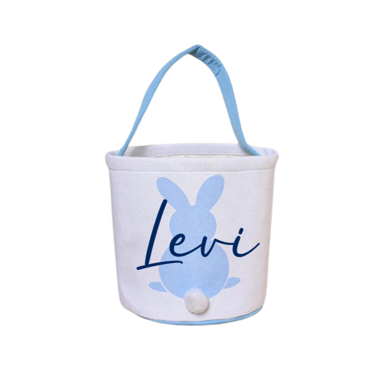 Embroidered Bunny Basket- Blue