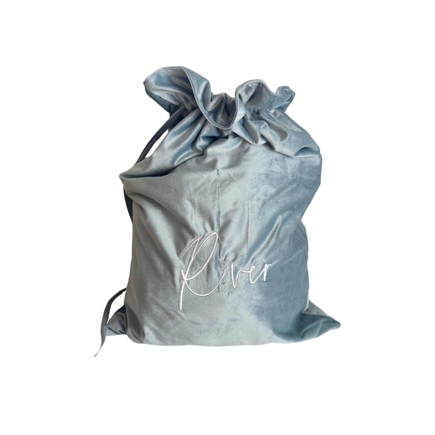 Embroidered Velvet Santa Sack- Blue