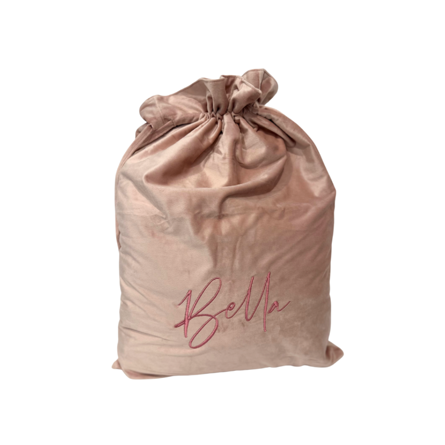Embroidered Velvet Santa Sack- Pink