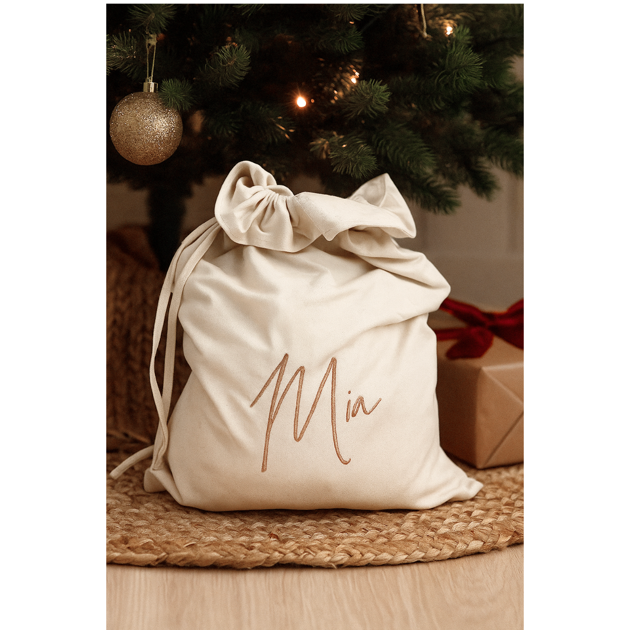 Embroidered Velvet Santa Sack- Ivory