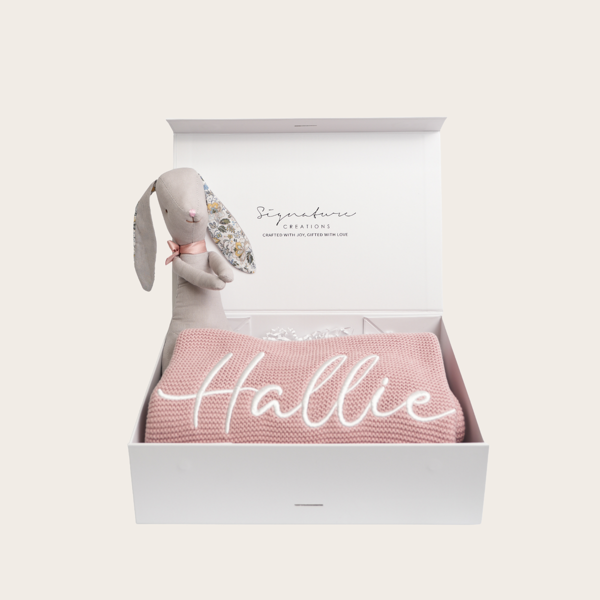 gift box with personalised blanket & bunny