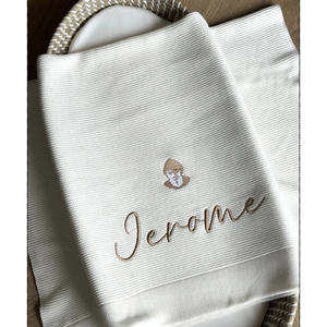 Personalised baby blanket white with embroidered name Jerome and Saint Charbel