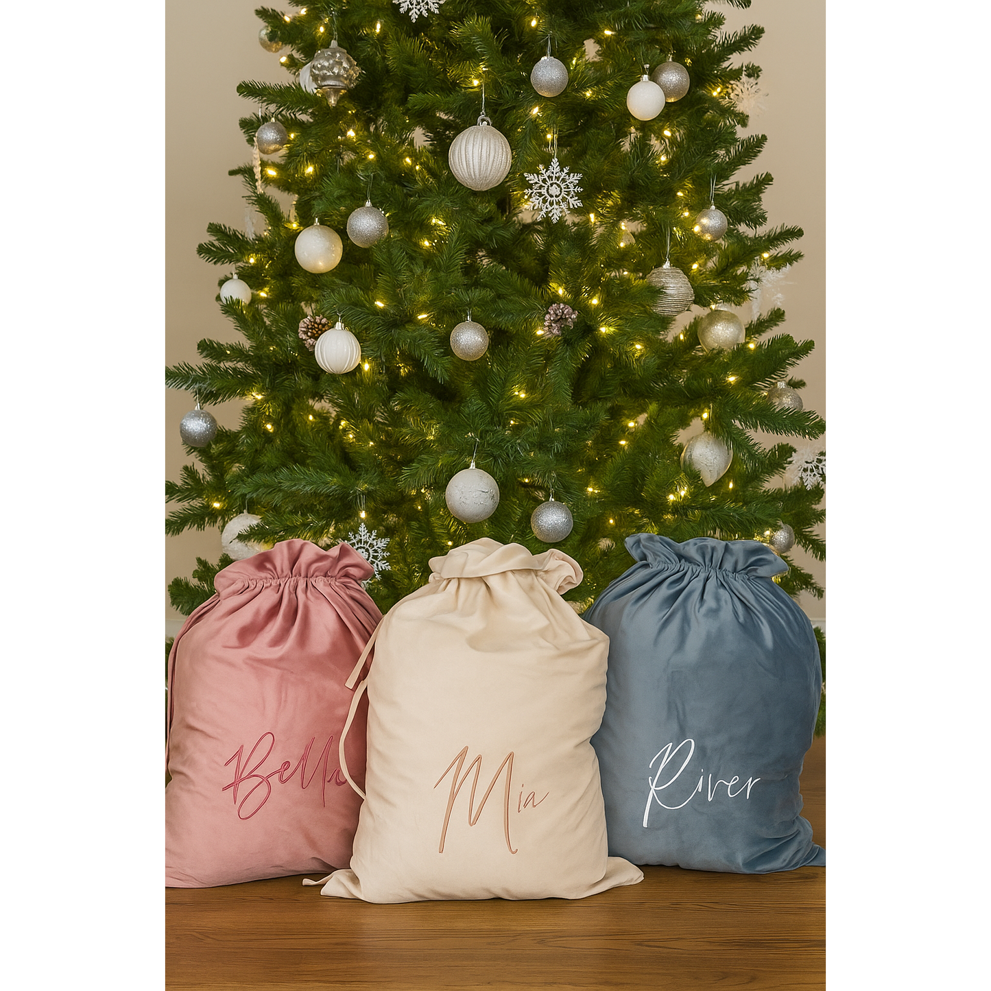 Embroidered Velvet Santa Sack- Pink