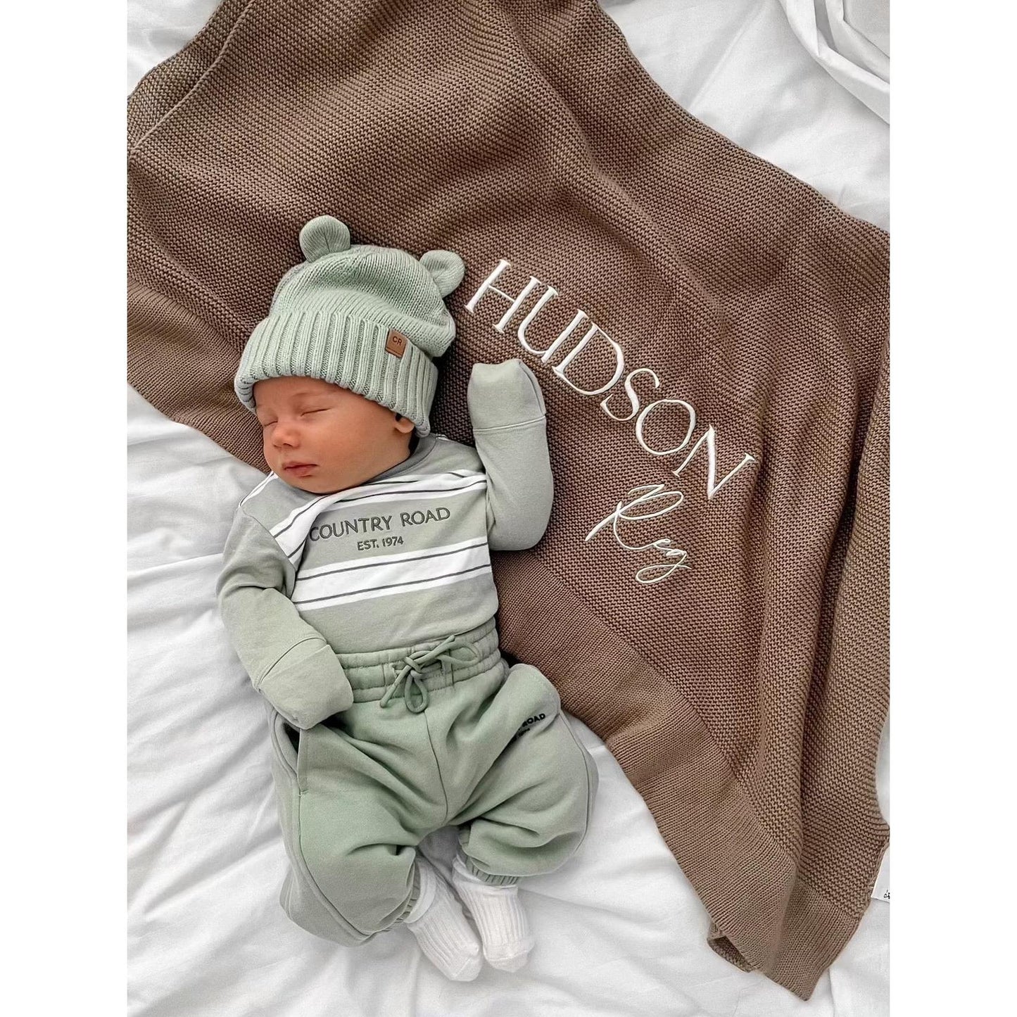 Mocha Knitted Personalised Baby Blanket