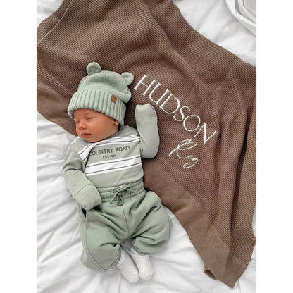 Mocha Knitted Personalised Baby Blanket