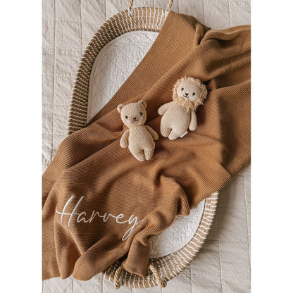 Chocolate Brown Knitted Personalised Baby Blanket