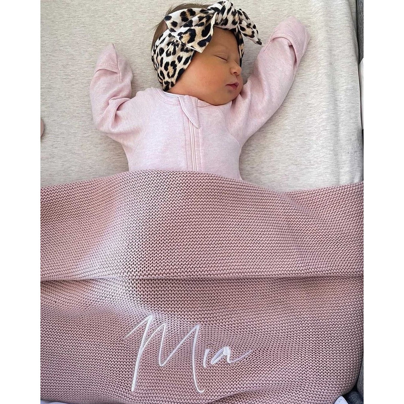 Dusty Pink Knitted Personalised Baby Blanket