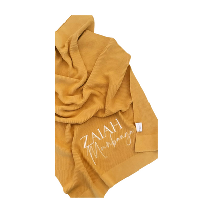Mustard Knitted Personalised Baby Blanket