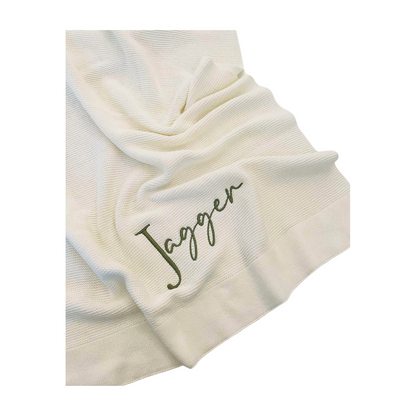 White Knitted Personalised Baby Blanket