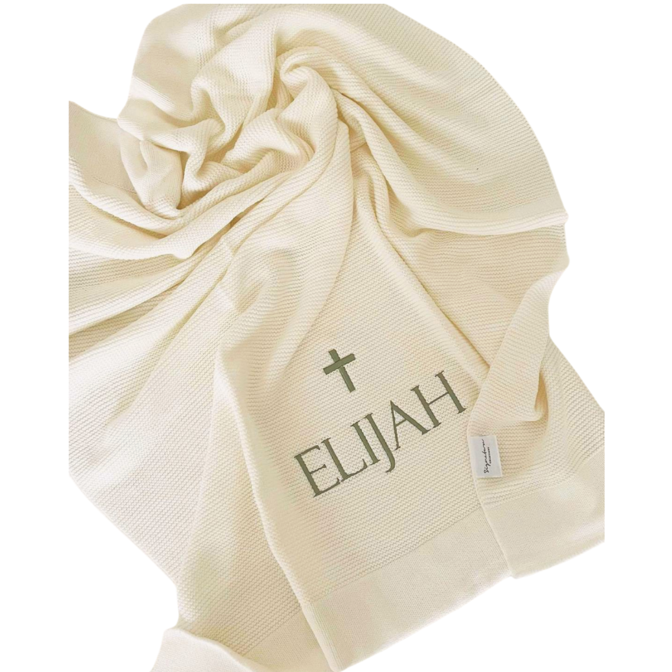 Personalised baptism baby blanket white with embroidered name Elijah