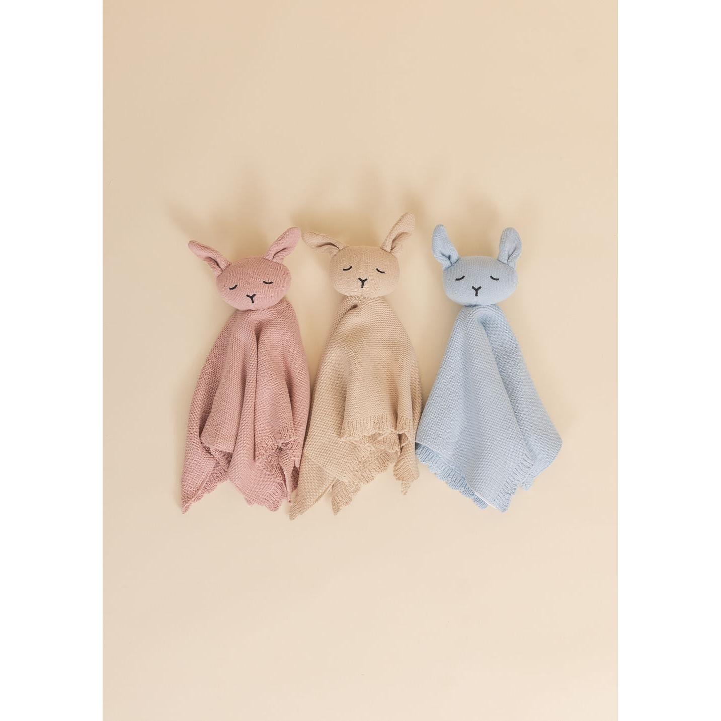 Soft knit bunny comforter with custom name embroidery for newborn gift