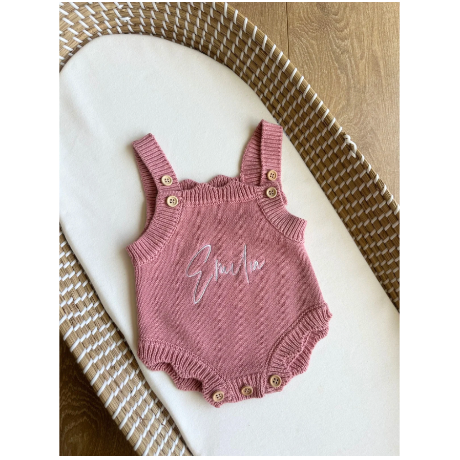 Amelia Scallop Knit Romper- Pink