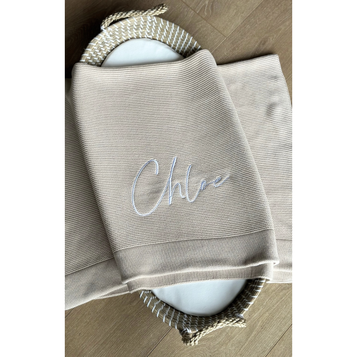 Oatmeal Knitted Personalised Baby Blanket