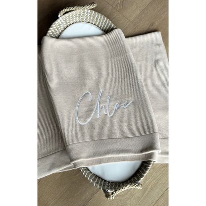 Oatmeal Knitted Personalised Baby Blanket