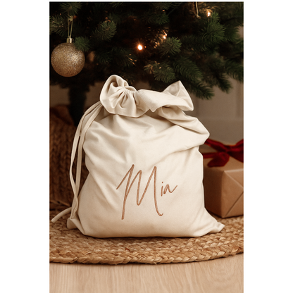 Embroidered Velvet Santa Sack- Ivory