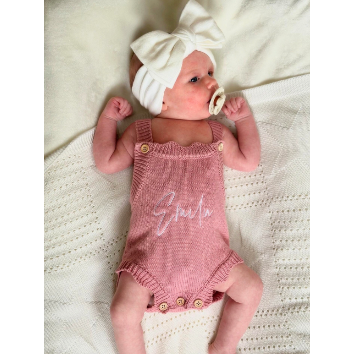 Amelia Scallop Knit Romper- Pink