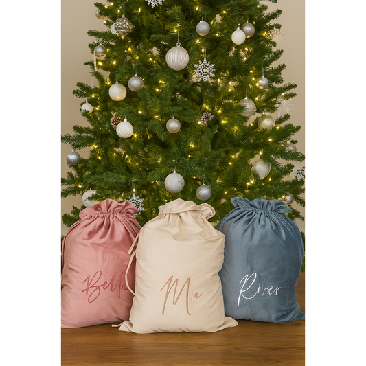 Embroidered Velvet Santa Sack- Ivory